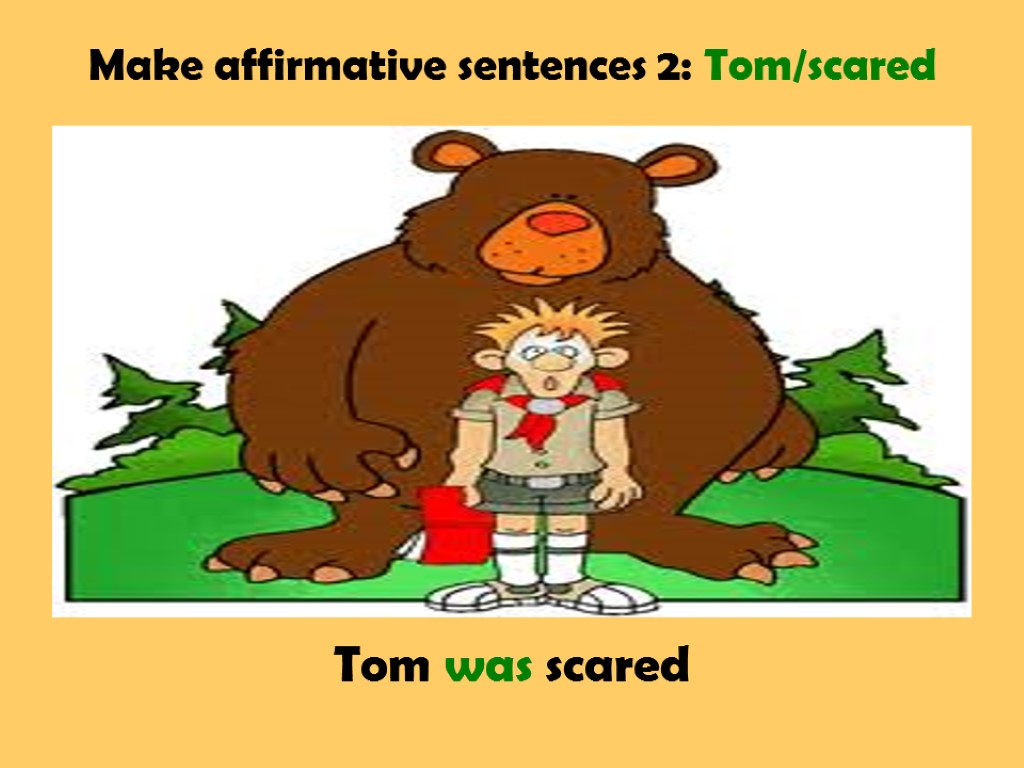 Make affirmative sentences 2: Tom/scared Tom was scared